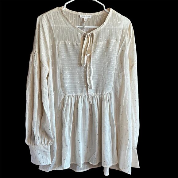 Glittering Tunic top Sz large cream white NWT by‎ the river - Picture 1 of 12